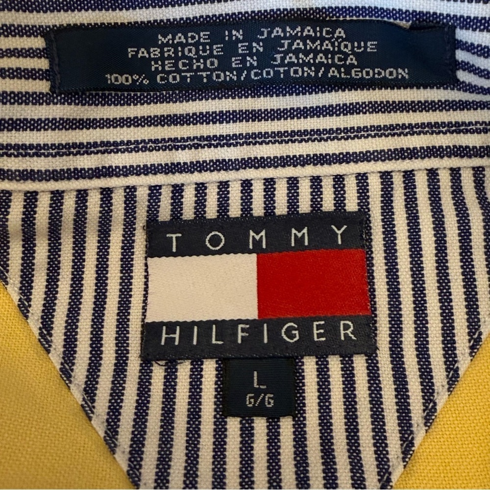 Tommy Hilfiger Yellow Button Down Shirt Men’s L Vintage Cotton Long Sleeve - Picture 2 of 9